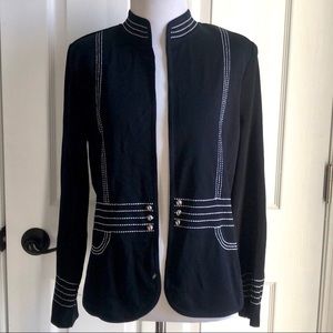 Ming Wang Black & White Knit Open Front Cardigan size Small